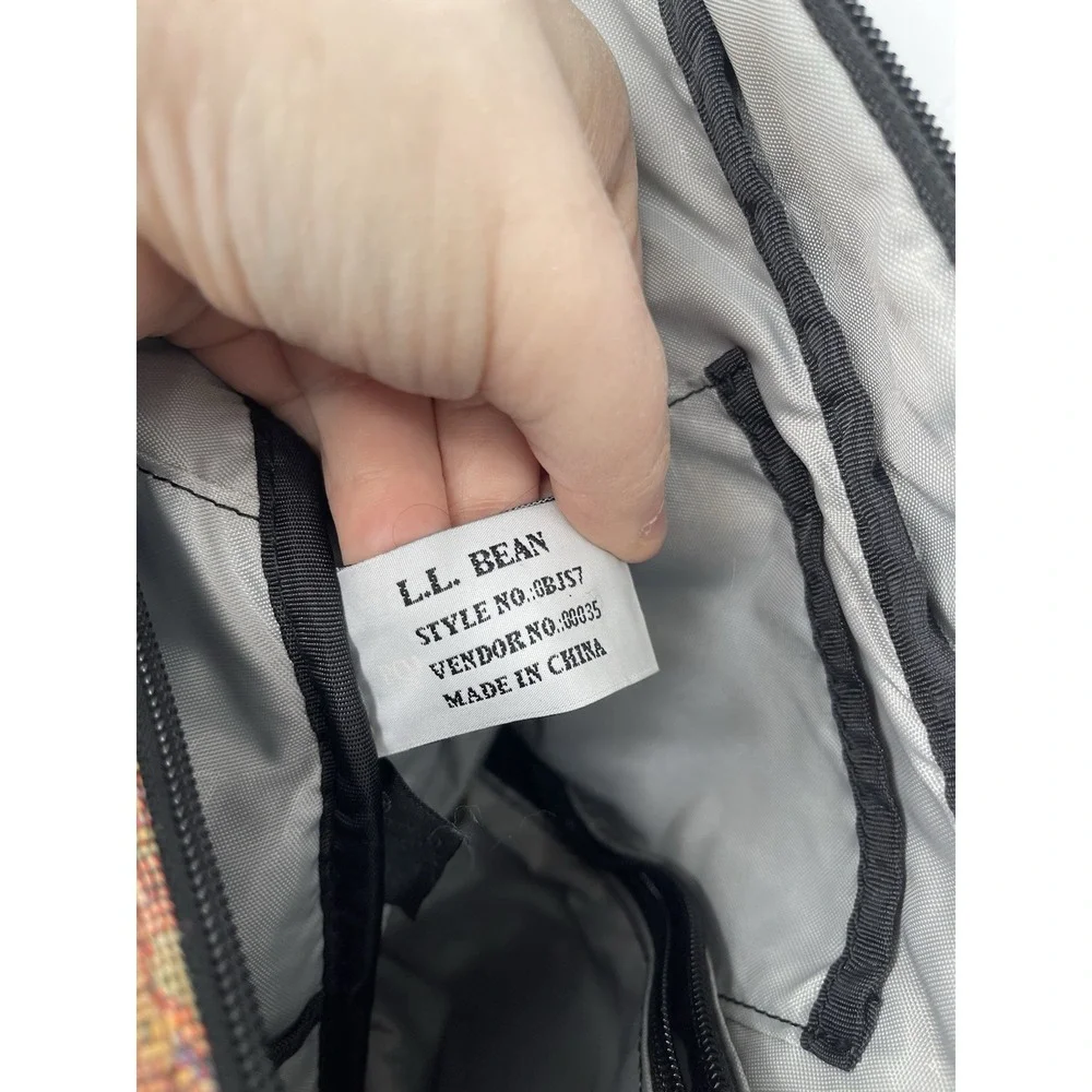 LL Bean Vintage‎ Tapestry Leather Trim Sling Backpack